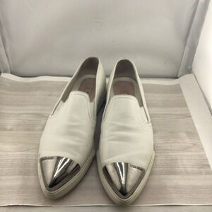 Miu Miu Cream Flats with Metallic Silver Accents